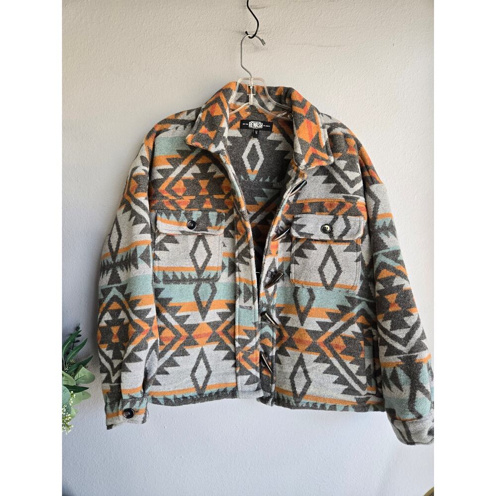 Rewash NWT Aztec Southwestern Toggle Button Wool Blend Shirt Jacket Shacket S - Picture 2 of 9